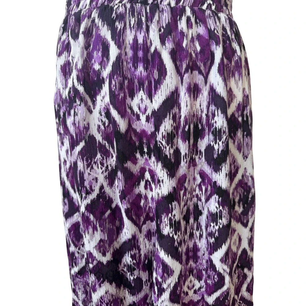 Laura Scott Purple Ikat Diamond Geometric Maxi Midi‎ Skirt Elastic Waist Sz S